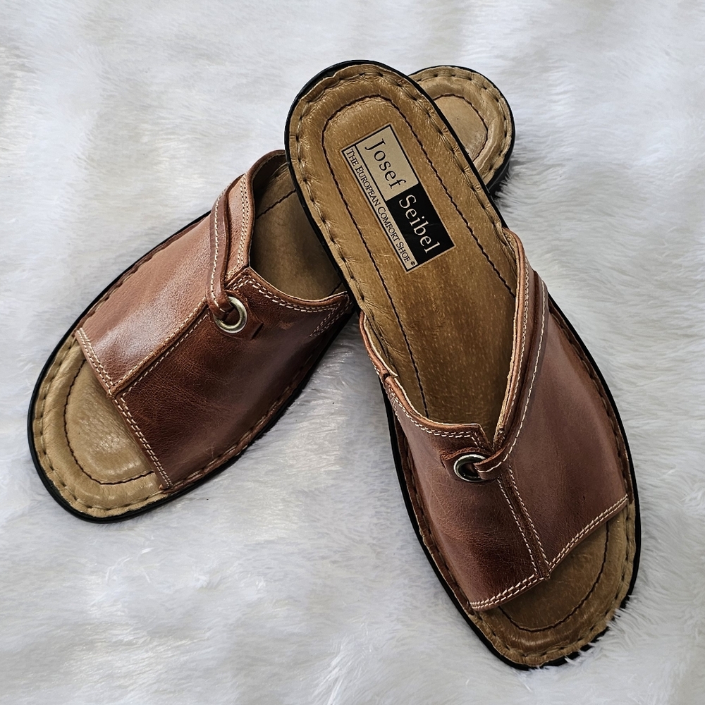 Josef Seibel Brown Leather Sandals Slides Size 40 US 9-9.5